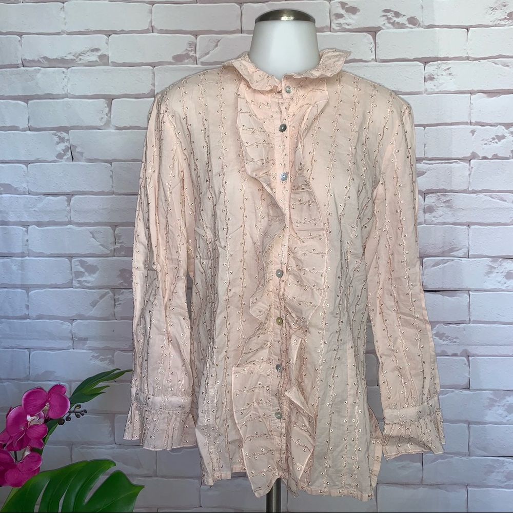 ✅ Mexx Vintage Look Pink/Coral Ruffle Button Down Shirt